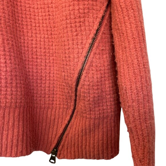 Pilcro Anthropologie Womens Salmon Pink Hooded Quarter Zip Waffle Knit Sweater - Picture 6 of 11